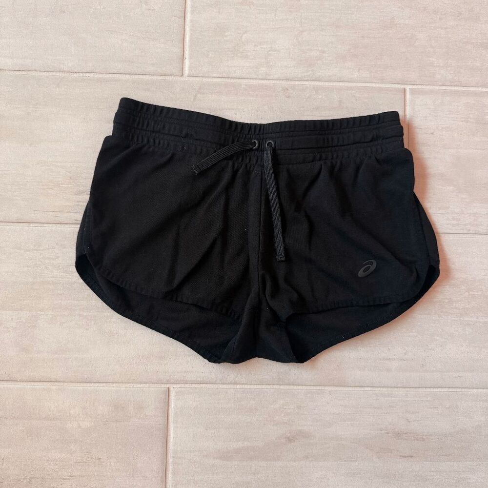 Asics Knit Black Shorts Logo Medium 2" Inseam Drawstring Elastic Waistband Run